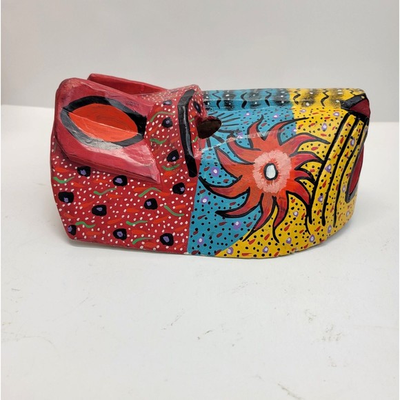 Handmade Carved Wood Cat Mask Jaguar Leopard Guatemala Mexico Folk Art Vintage - Picture 13 of 16